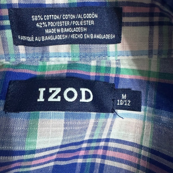 IZOD Plaid Button Down Long Sleeve Top blue/pink/green Size M 10/12 - Picture 5 of 6